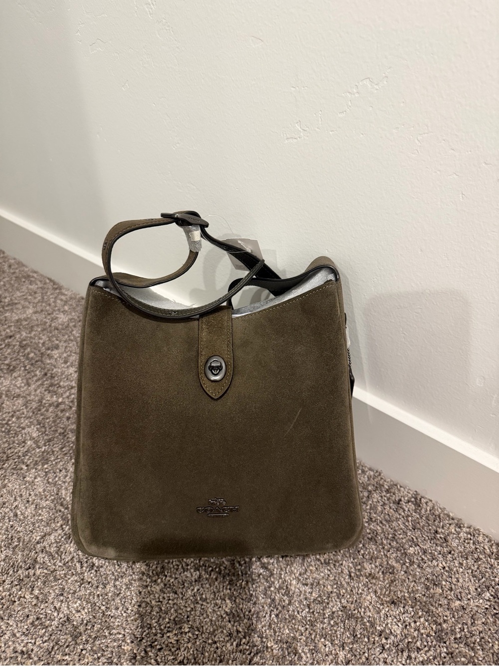 Coach Hadley army green Suede Turn-Lock Shoulder Bag